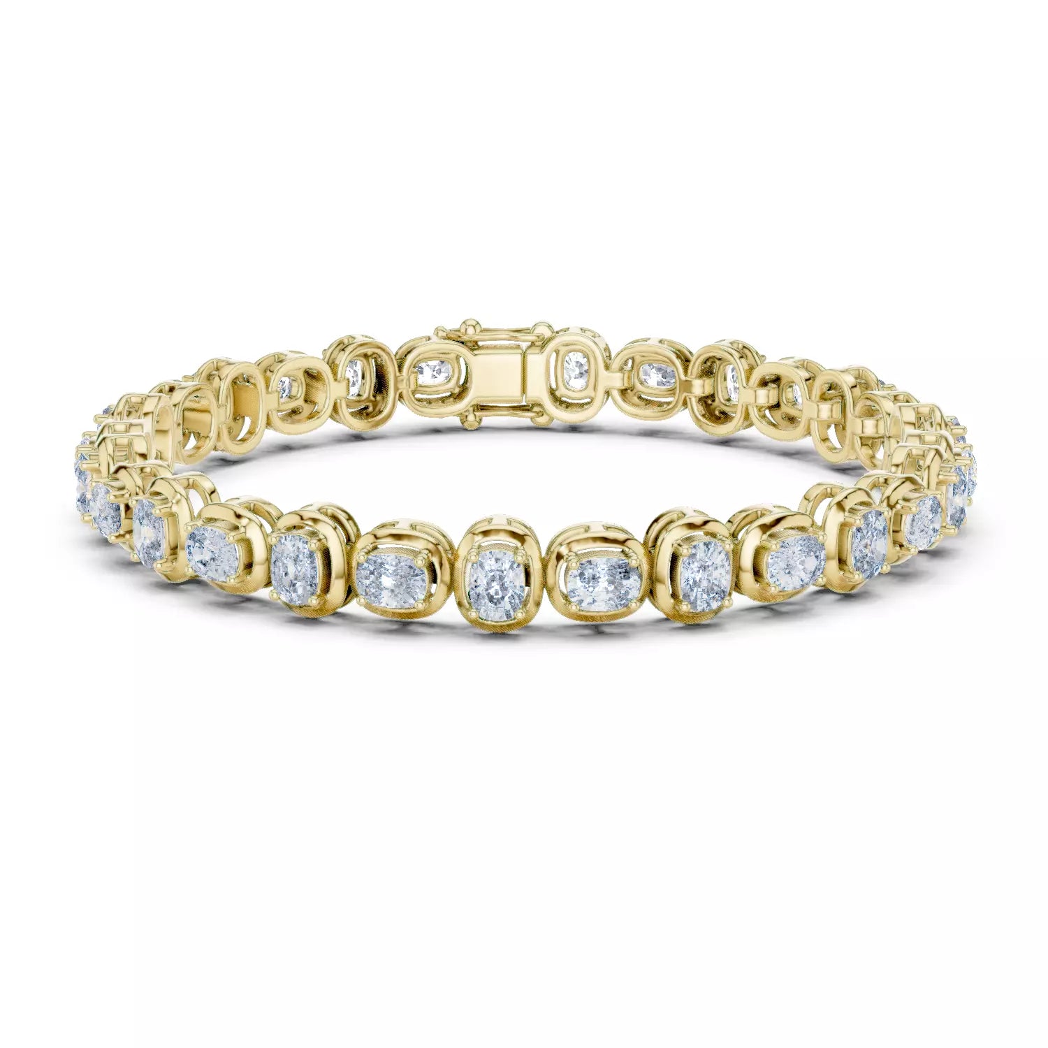 YELLOW GOLD LAB-GROWN DIAMOND BRACELET HIGHLIGHTING CUSHION-SHAPED LINKS, BOX CLASP AND ACCENT DIAMONDS, VVS TO VS+ CLARITY, D–F COLOR #YELLOW GOLD