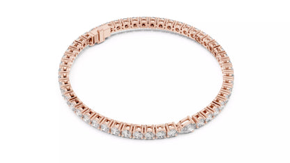 ROSE GOLD LAB-GROWN DIAMOND TENNIS BRACELET SHOWING ARTICULATED PRONG-SET ROUND DIAMONDS AND TEARDROP FOCAL, VVS TO VS+ CLARITY, D–F COLOR #ROSE GOLD
