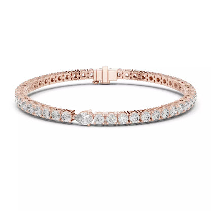 ROSE GOLD LAB-GROWN DIAMOND TENNIS BRACELET SHOWING ARTICULATED PRONG-SET ROUND DIAMONDS AND TEARDROP FOCAL, VVS TO VS+ CLARITY, D–F COLOR #ROSE GOLD