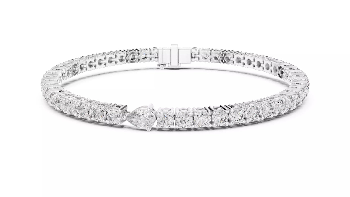WHITE GOLD LAB-GROWN DIAMOND TENNIS BRACELET SHOWING FLEXIBLE LINK CONSTRUCTION AND PRONG-SET DIAMONDS, VVS TO VS+ CLARITY, D–F COLOR #WHITE GOLD