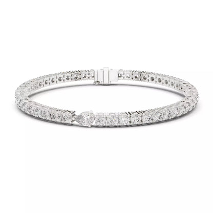 WHITE GOLD LAB-GROWN DIAMOND TENNIS BRACELET SHOWING FLEXIBLE LINK CONSTRUCTION AND PRONG-SET DIAMONDS, VVS TO VS+ CLARITY, D–F COLOR #WHITE GOLD