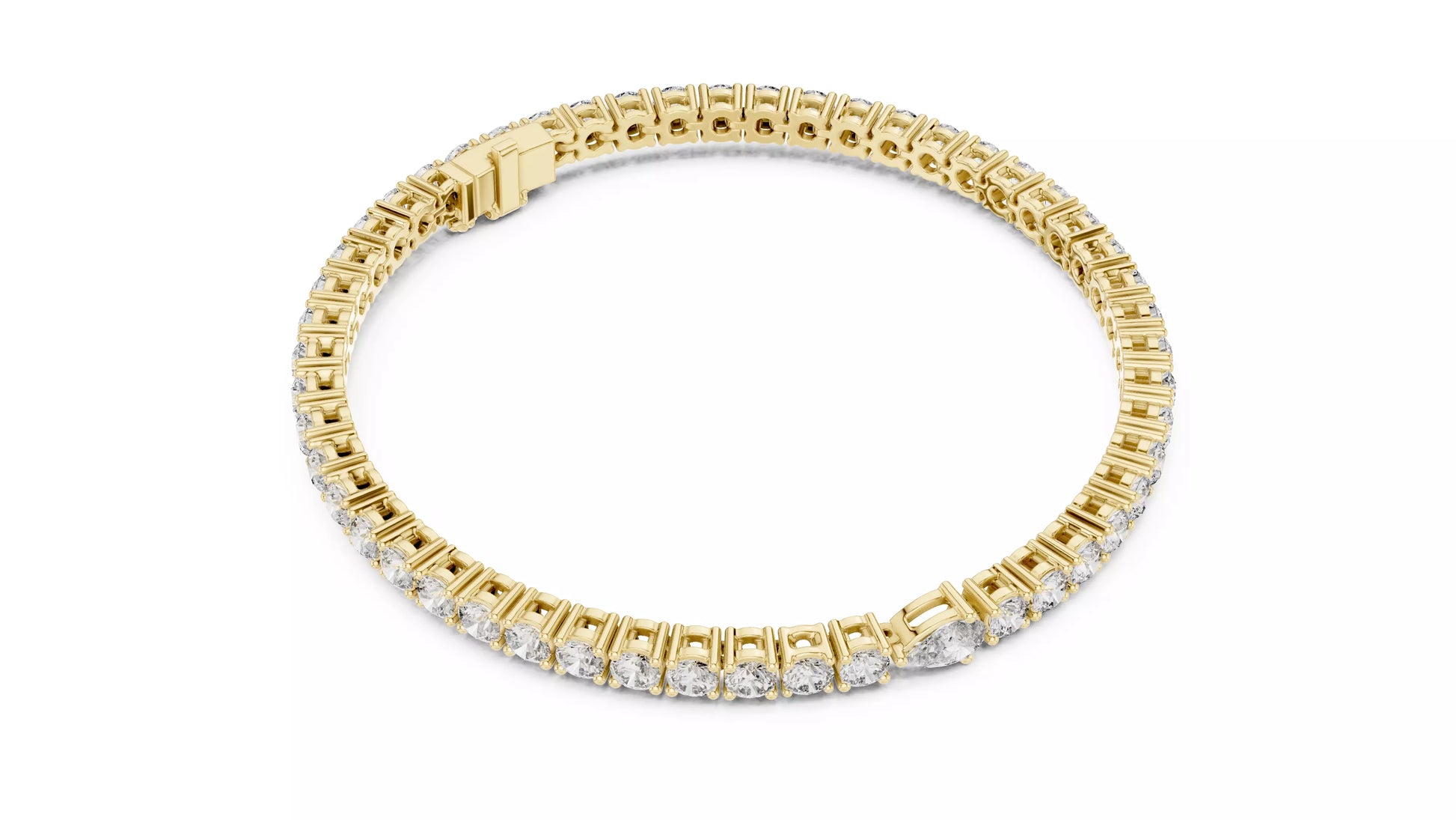 YELLOW GOLD LAB-GROWN DIAMOND BRACELET WITH BOX CLASP AND SAFETY FEATURE, PRONG-SET PEAR CENTER AND ROUND DIAMONDS, VVS TO VS+ CLARITY, D–F COLOR #YELLOW GOLD
