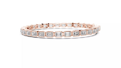 ROSE GOLD LAB-GROWN DIAMOND TENNIS BRACELET SHOWING SMOOTH LINKED BEZELS AND SECURE BOX CLASP, VVS TO VS+ CLARITY, D–F COLOR #ROSE GOLD