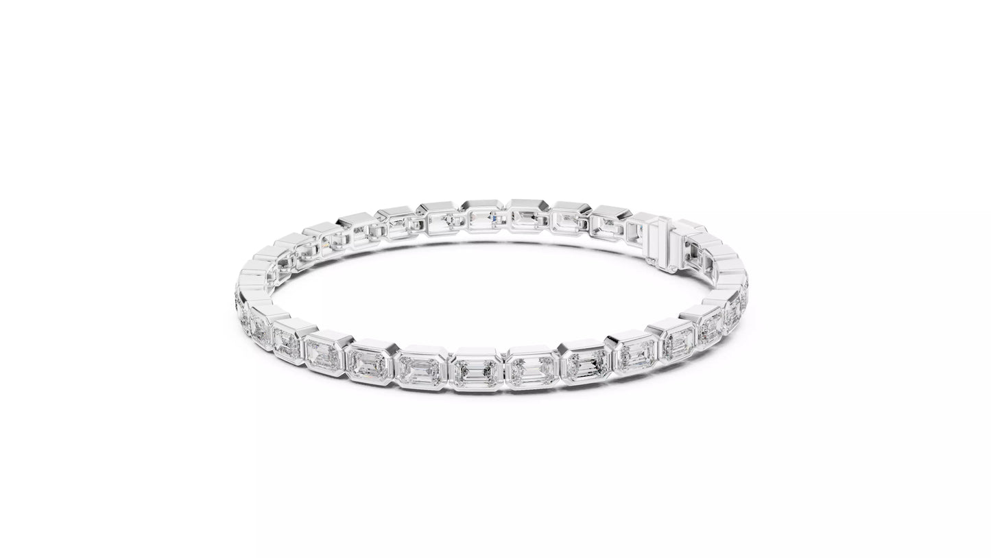 WHITE GOLD LAB-GROWN DIAMOND BRACELET WITH EMERALD-CUT BEZEL-SET DIAMONDS, VVS TO VS+ CLARITY, D–F COLOR, CLASSIC TENNIS SILHOUETTE #WHITE GOLD