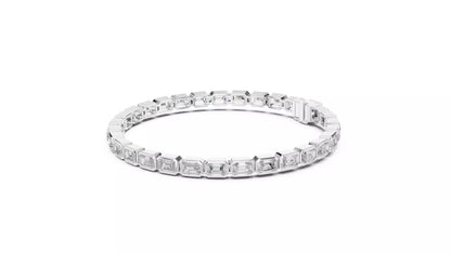 WHITE GOLD LAB-GROWN DIAMOND BRACELET WITH EMERALD-CUT BEZEL-SET DIAMONDS, VVS TO VS+ CLARITY, D–F COLOR, CLASSIC TENNIS SILHOUETTE #WHITE GOLD