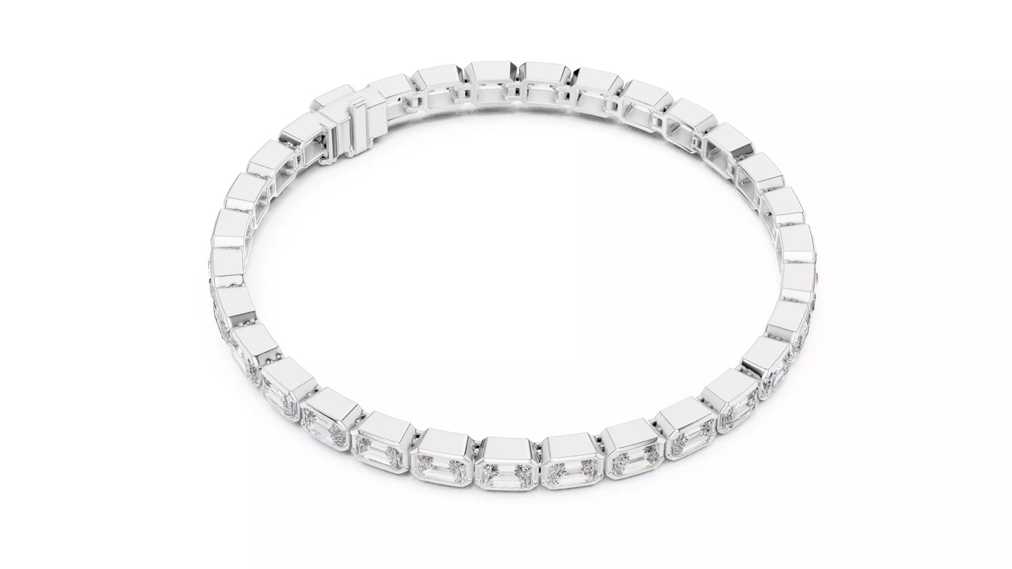 WHITE GOLD LAB-GROWN DIAMOND BRACELET WITH EMERALD-CUT BEZEL-SET DIAMONDS, VVS TO VS+ CLARITY, D–F COLOR, CLASSIC TENNIS SILHOUETTE #WHITE GOLD
