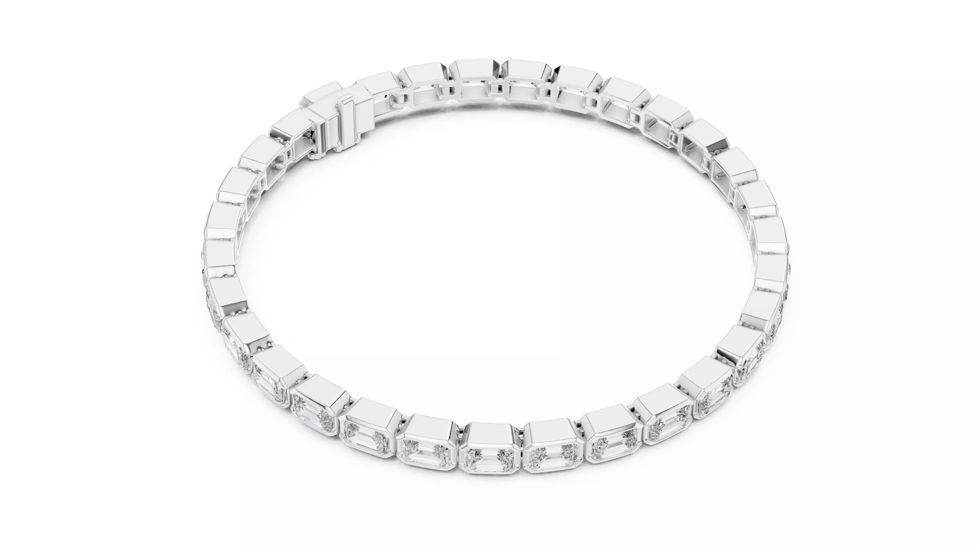 WHITE GOLD LAB-GROWN DIAMOND BRACELET WITH EMERALD-CUT BEZEL-SET DIAMONDS, VVS TO VS+ CLARITY, D–F COLOR, CLASSIC TENNIS SILHOUETTE #WHITE GOLD