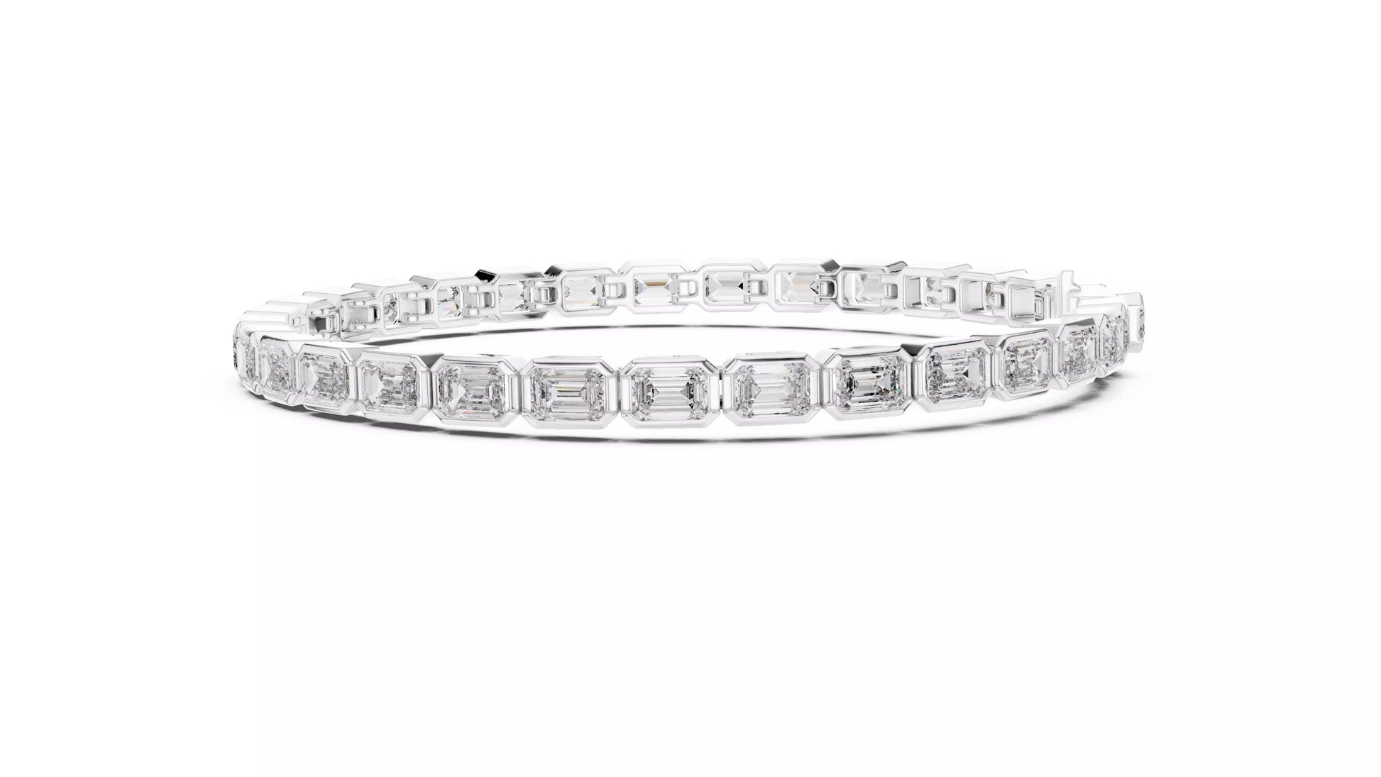 WHITE GOLD LAB-GROWN DIAMOND BRACELET WITH EMERALD-CUT BEZEL-SET DIAMONDS, VVS TO VS+ CLARITY, D–F COLOR, CLASSIC TENNIS SILHOUETTE #WHITE GOLD