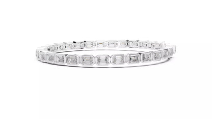 WHITE GOLD LAB-GROWN DIAMOND BRACELET WITH EMERALD-CUT BEZEL-SET DIAMONDS, VVS TO VS+ CLARITY, D–F COLOR, CLASSIC TENNIS SILHOUETTE #WHITE GOLD