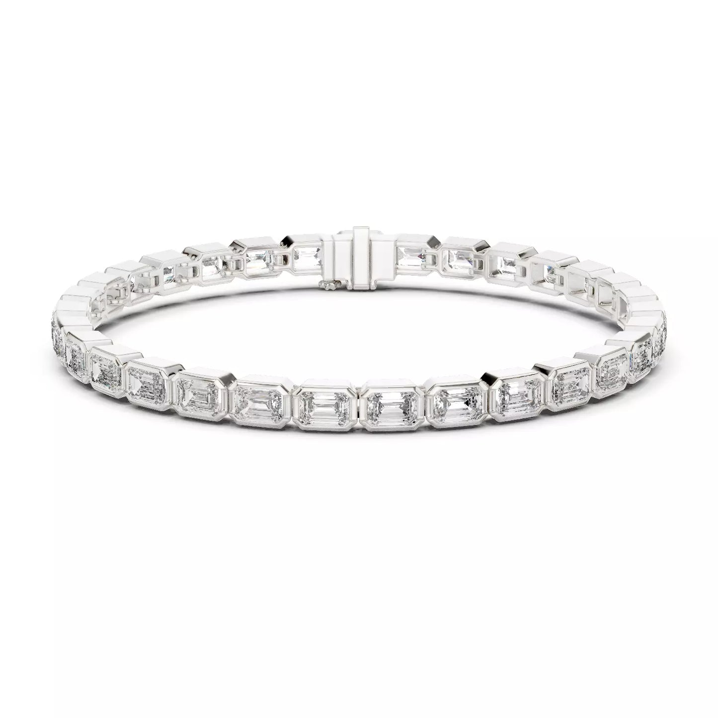WHITE GOLD LAB-GROWN DIAMOND BRACELET WITH EMERALD-CUT BEZEL-SET DIAMONDS, VVS TO VS+ CLARITY, D–F COLOR, CLASSIC TENNIS SILHOUETTE #WHITE GOLD