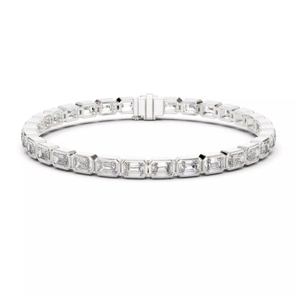 WHITE GOLD LAB-GROWN DIAMOND BRACELET WITH EMERALD-CUT BEZEL-SET DIAMONDS, VVS TO VS+ CLARITY, D–F COLOR, CLASSIC TENNIS SILHOUETTE #WHITE GOLD