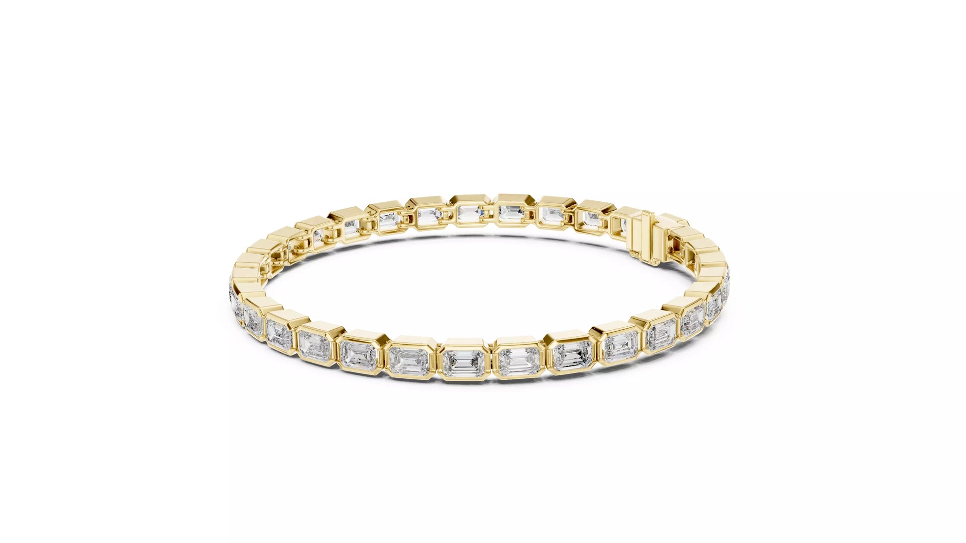 YELLOW GOLD LAB CREATED DIAMOND BRACELET HIGHLIGHTING EMERALD-CUT DIAMONDS IN MODERN BEZEL SETTINGS, VVS TO VS+ CLARITY, D–F COLOR #YELLOW GOLD