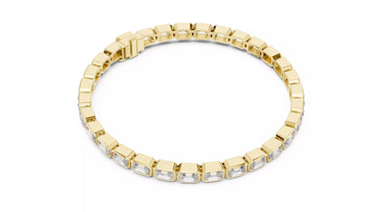 YELLOW GOLD LAB CREATED DIAMOND BRACELET HIGHLIGHTING EMERALD-CUT DIAMONDS IN MODERN BEZEL SETTINGS, VVS TO VS+ CLARITY, D–F COLOR #YELLOW GOLD