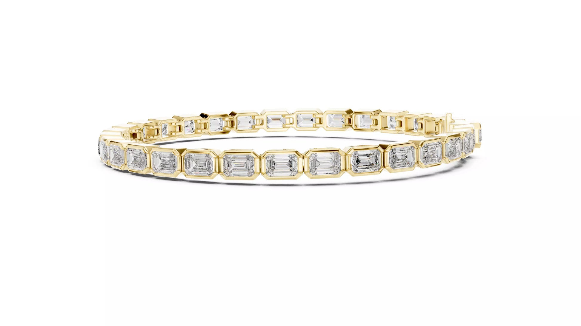YELLOW GOLD LAB CREATED DIAMOND BRACELET HIGHLIGHTING EMERALD-CUT DIAMONDS IN MODERN BEZEL SETTINGS, VVS TO VS+ CLARITY, D–F COLOR #YELLOW GOLD