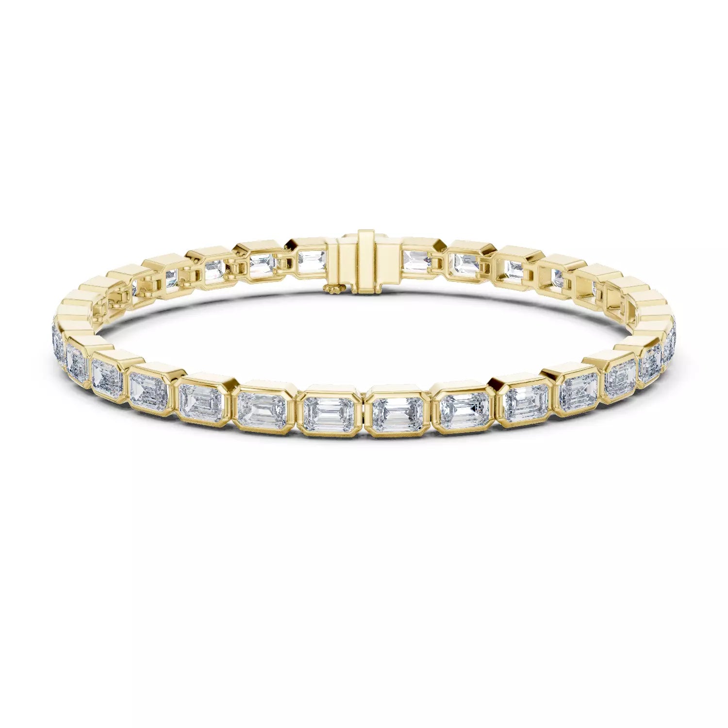 YELLOW GOLD LAB CREATED DIAMOND BRACELET HIGHLIGHTING EMERALD-CUT DIAMONDS IN MODERN BEZEL SETTINGS, VVS TO VS+ CLARITY, D–F COLOR #YELLOW GOLD