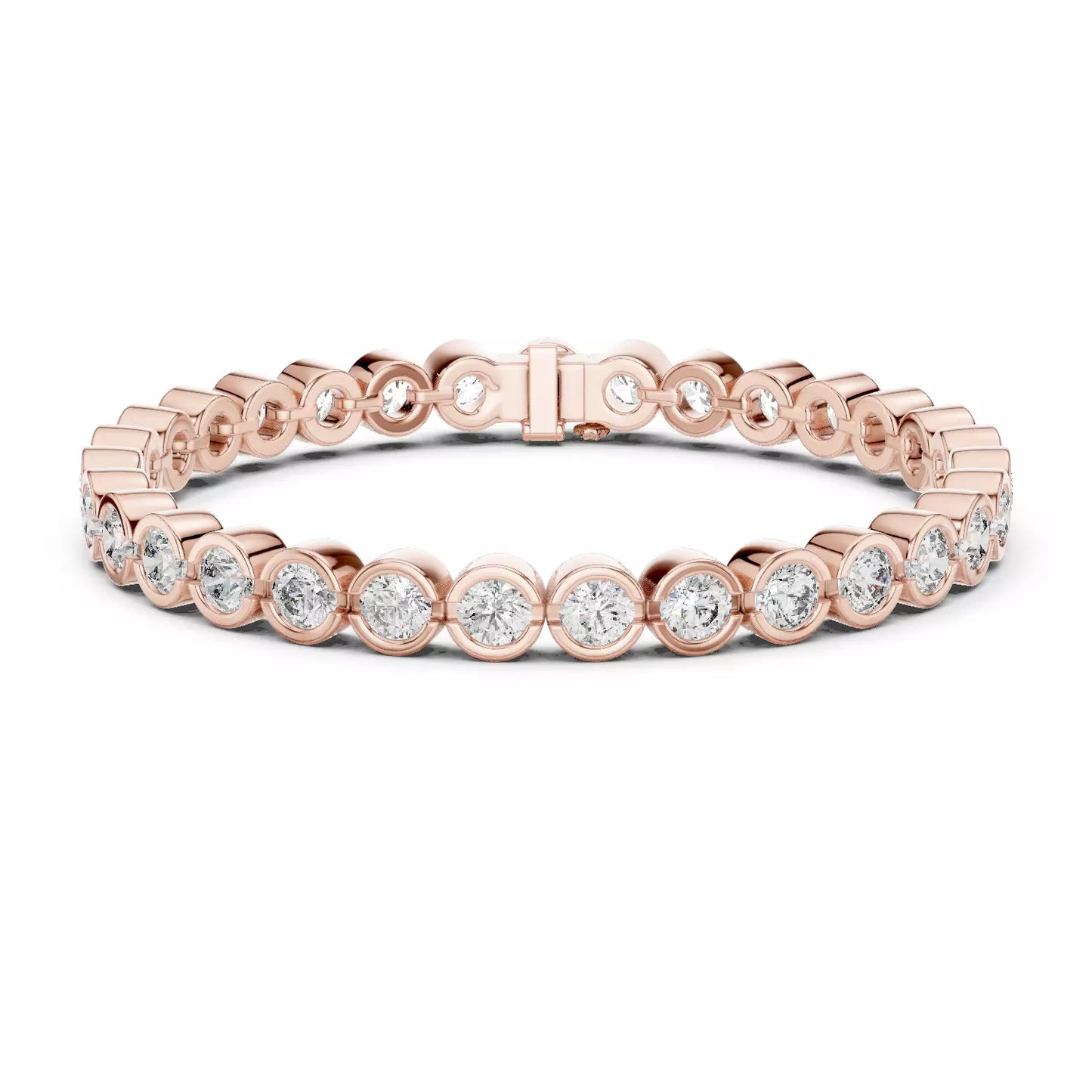 ROSE GOLD LAB-GROWN DIAMOND BRACELET WITH ROUND BEZEL-SET TENNIS DESIGN VVS TO VS+ CLARITY D–F COLOR LAB-GROWN DIAMOND JEWELRY #ROSE GOLD