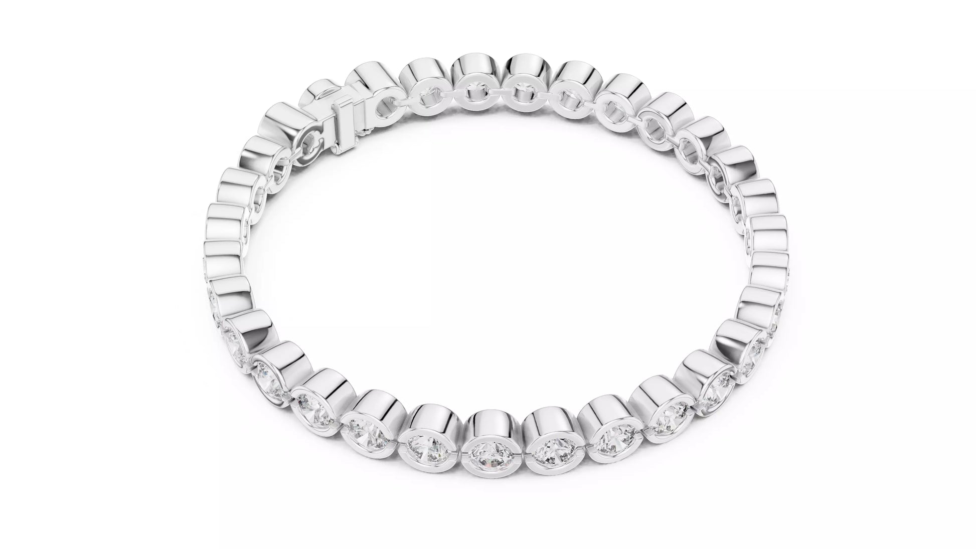 WHITE GOLD LAB-GROWN DIAMOND BRACELET WITH ROUND BEZEL-SET TENNIS DESIGN VVS TO VS+ CLARITY D–F COLOR CLASSIC DIAMOND BRACELET #WHITE GOLD