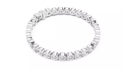 WHITE GOLD LAB-GROWN DIAMOND BRACELET WITH ROUND BEZEL-SET TENNIS DESIGN VVS TO VS+ CLARITY D–F COLOR CLASSIC DIAMOND BRACELET #WHITE GOLD