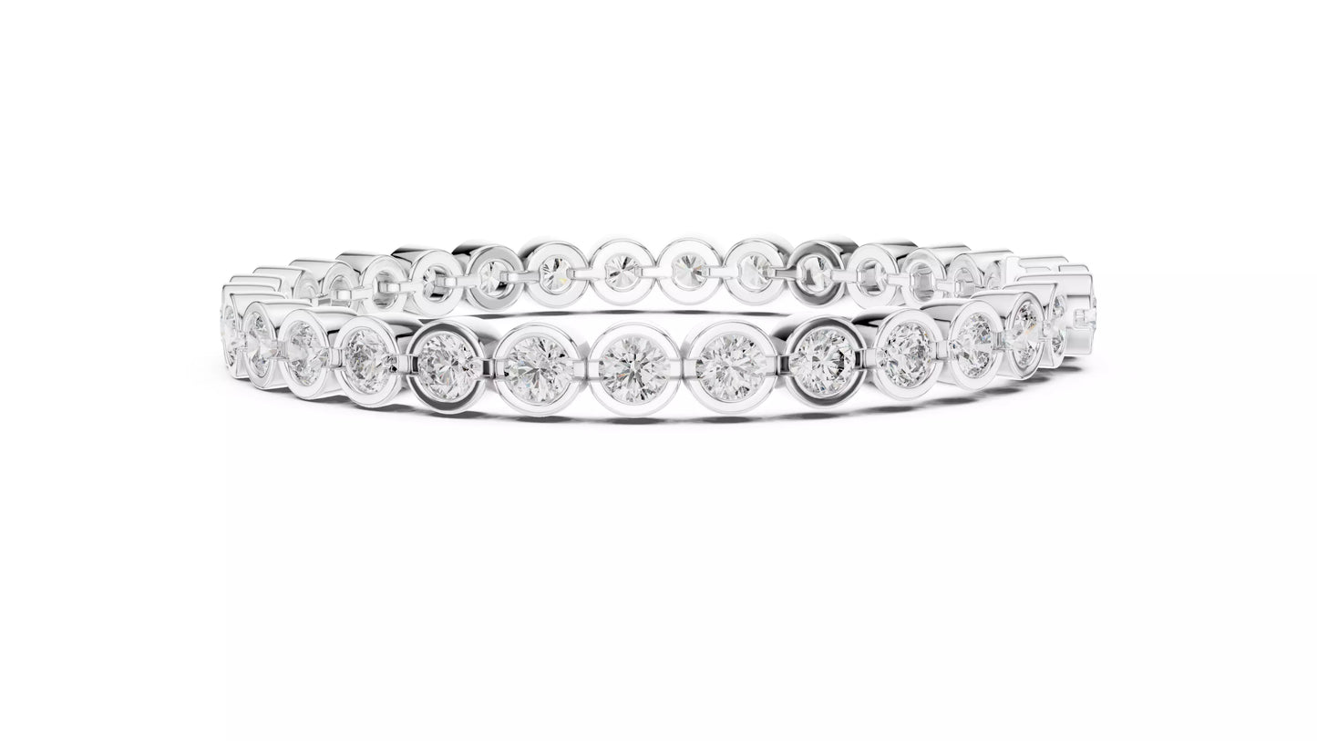 WHITE GOLD LAB-GROWN DIAMOND BRACELET WITH ROUND BEZEL-SET TENNIS DESIGN VVS TO VS+ CLARITY D–F COLOR CLASSIC DIAMOND BRACELET #WHITE GOLD