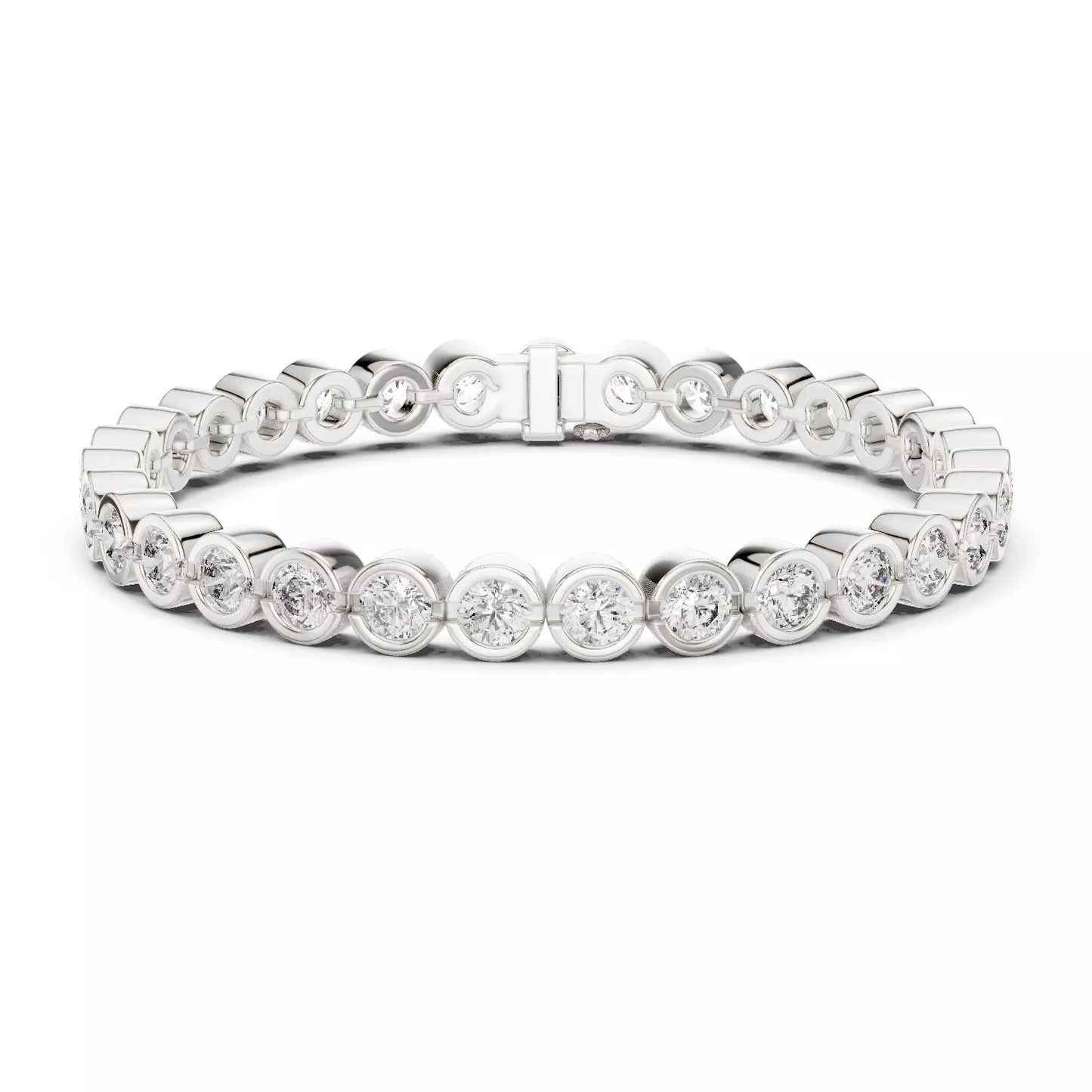 WHITE GOLD LAB-GROWN DIAMOND BRACELET WITH ROUND BEZEL-SET TENNIS DESIGN VVS TO VS+ CLARITY D–F COLOR CLASSIC DIAMOND BRACELET #WHITE GOLD