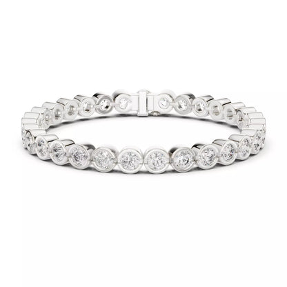 WHITE GOLD LAB-GROWN DIAMOND BRACELET WITH ROUND BEZEL-SET TENNIS DESIGN VVS TO VS+ CLARITY D–F COLOR CLASSIC DIAMOND BRACELET #WHITE GOLD