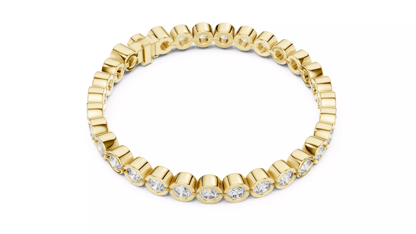 YELLOW GOLD LAB-GROWN DIAMOND BRACELET WITH ROUND BEZEL-SET TENNIS DESIGN VVS TO VS+ CLARITY D–F COLOR LUXURY DIAMOND BRACELET #YELLOW GOLD
