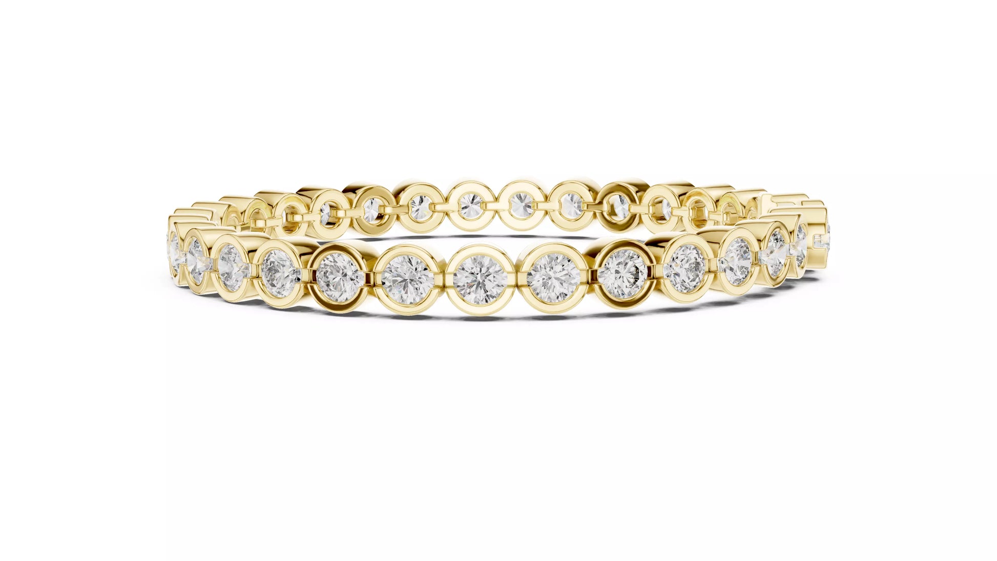 YELLOW GOLD LAB-GROWN DIAMOND BRACELET WITH ROUND BEZEL-SET TENNIS DESIGN VVS TO VS+ CLARITY D–F COLOR LUXURY DIAMOND BRACELET #YELLOW GOLD