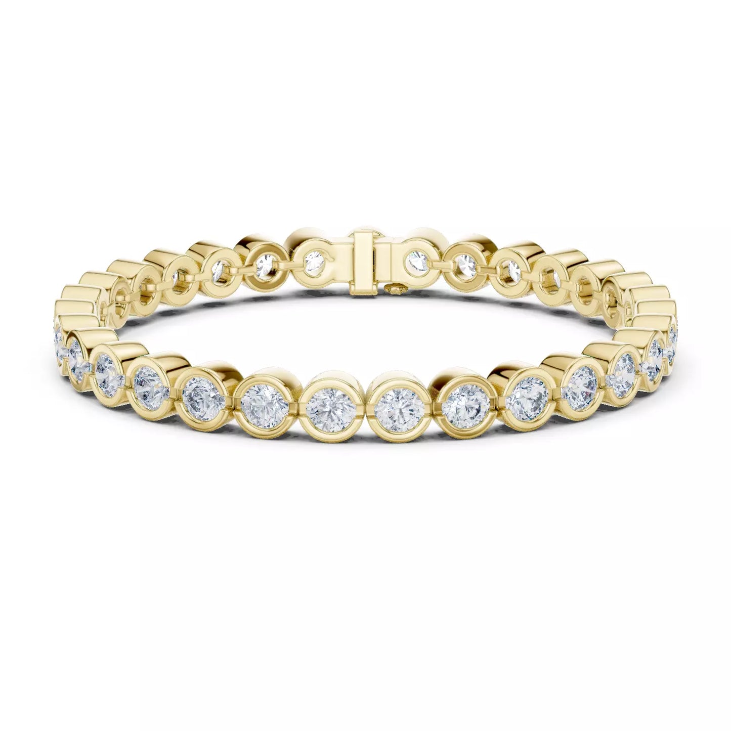 YELLOW GOLD LAB-GROWN DIAMOND BRACELET WITH ROUND BEZEL-SET TENNIS DESIGN VVS TO VS+ CLARITY D–F COLOR LUXURY DIAMOND BRACELET #YELLOW GOLD
