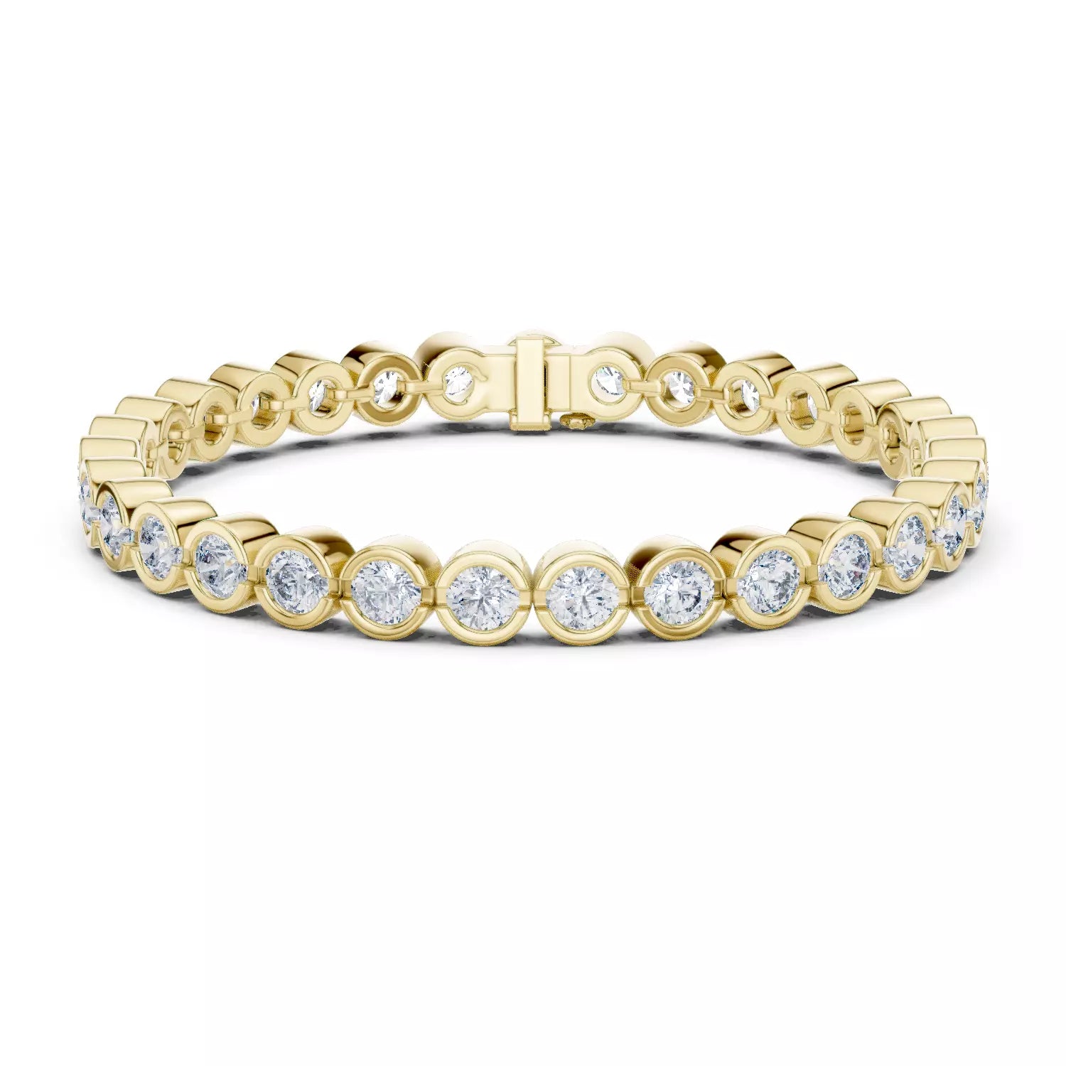 YELLOW GOLD LAB-GROWN DIAMOND BRACELET WITH ROUND BEZEL-SET TENNIS DESIGN VVS TO VS+ CLARITY D–F COLOR LUXURY DIAMOND BRACELET #YELLOW GOLD