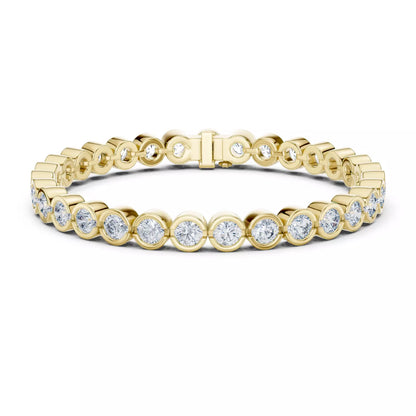 YELLOW GOLD LAB-GROWN DIAMOND BRACELET WITH ROUND BEZEL-SET TENNIS DESIGN VVS TO VS+ CLARITY D–F COLOR LUXURY DIAMOND BRACELET #YELLOW GOLD