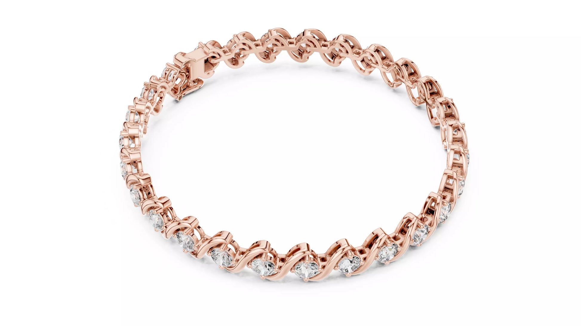 ROSE GOLD LAB-GROWN DIAMOND BRACELET WITH CONTINUOUS WAVE LINKS AND ROUND DIAMONDS VVS TO VS+ CLARITY D-F COLOR LAB-GROWN BRACELET DESIGN #ROSE GOLD