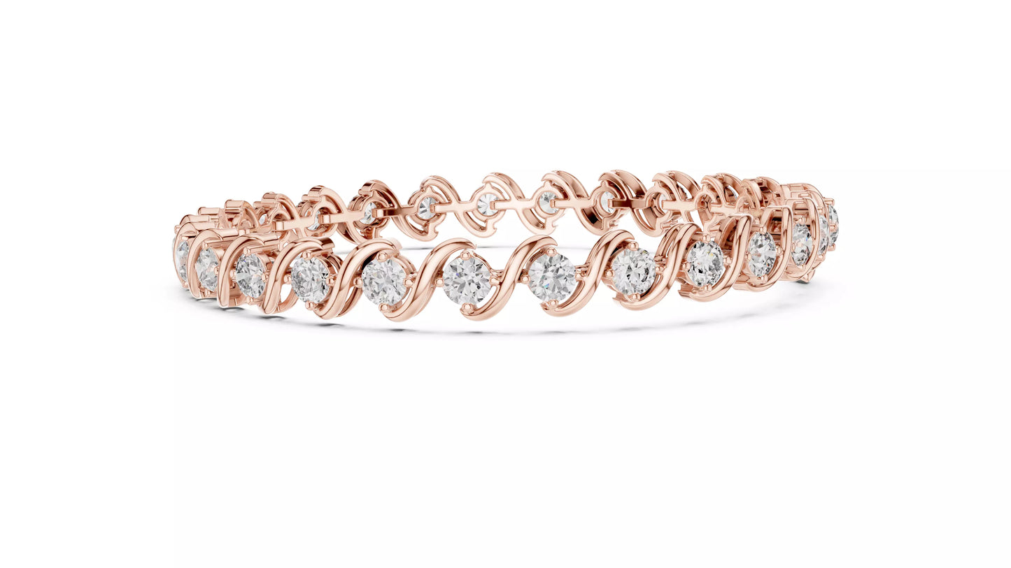 ROSE GOLD LAB-GROWN DIAMOND BRACELET WITH CONTINUOUS WAVE LINKS AND ROUND DIAMONDS VVS TO VS+ CLARITY D-F COLOR LAB-GROWN BRACELET DESIGN #ROSE GOLD