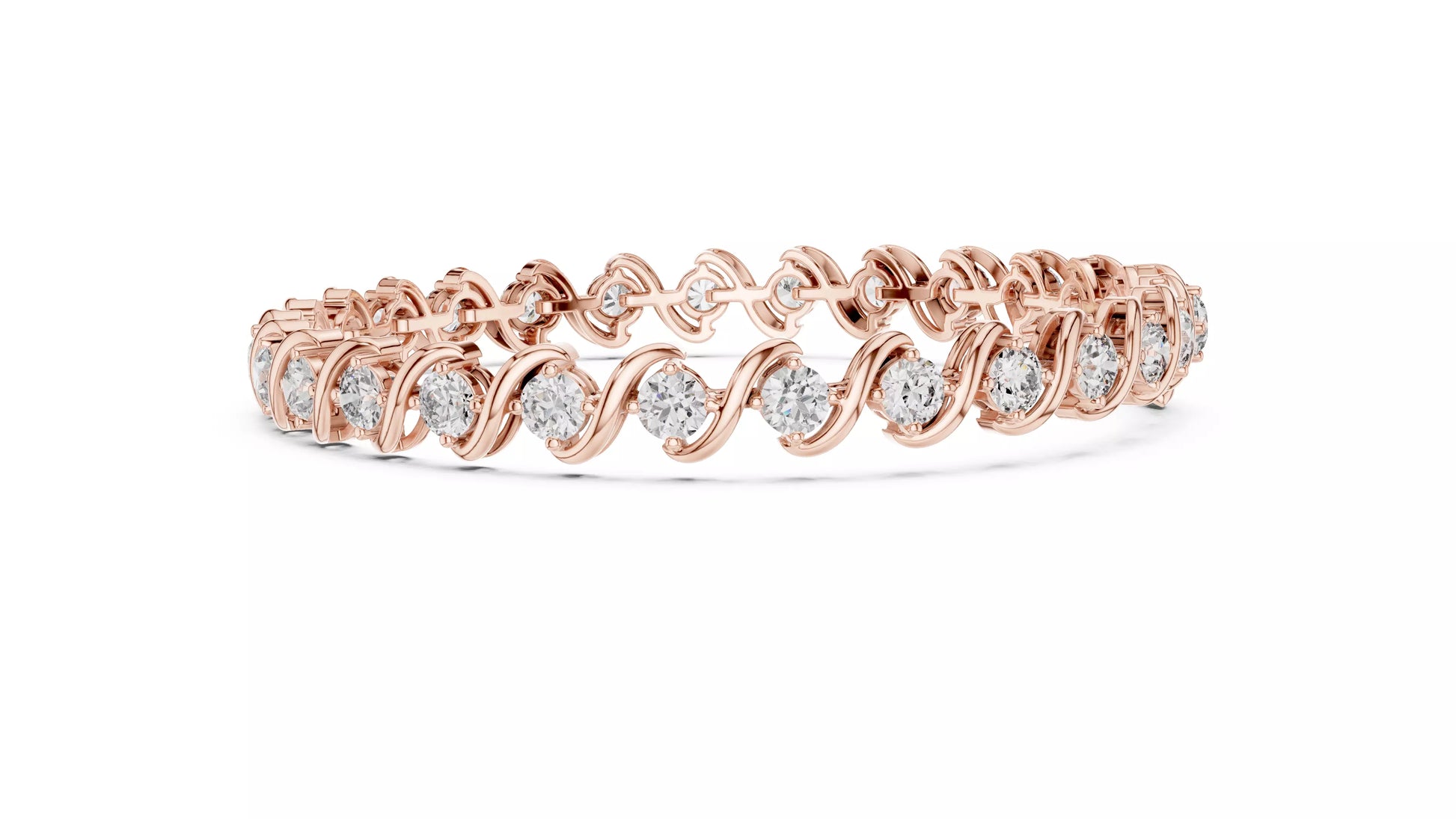 ROSE GOLD LAB-GROWN DIAMOND BRACELET WITH CONTINUOUS WAVE LINKS AND ROUND DIAMONDS VVS TO VS+ CLARITY D-F COLOR LAB-GROWN BRACELET DESIGN #ROSE GOLD