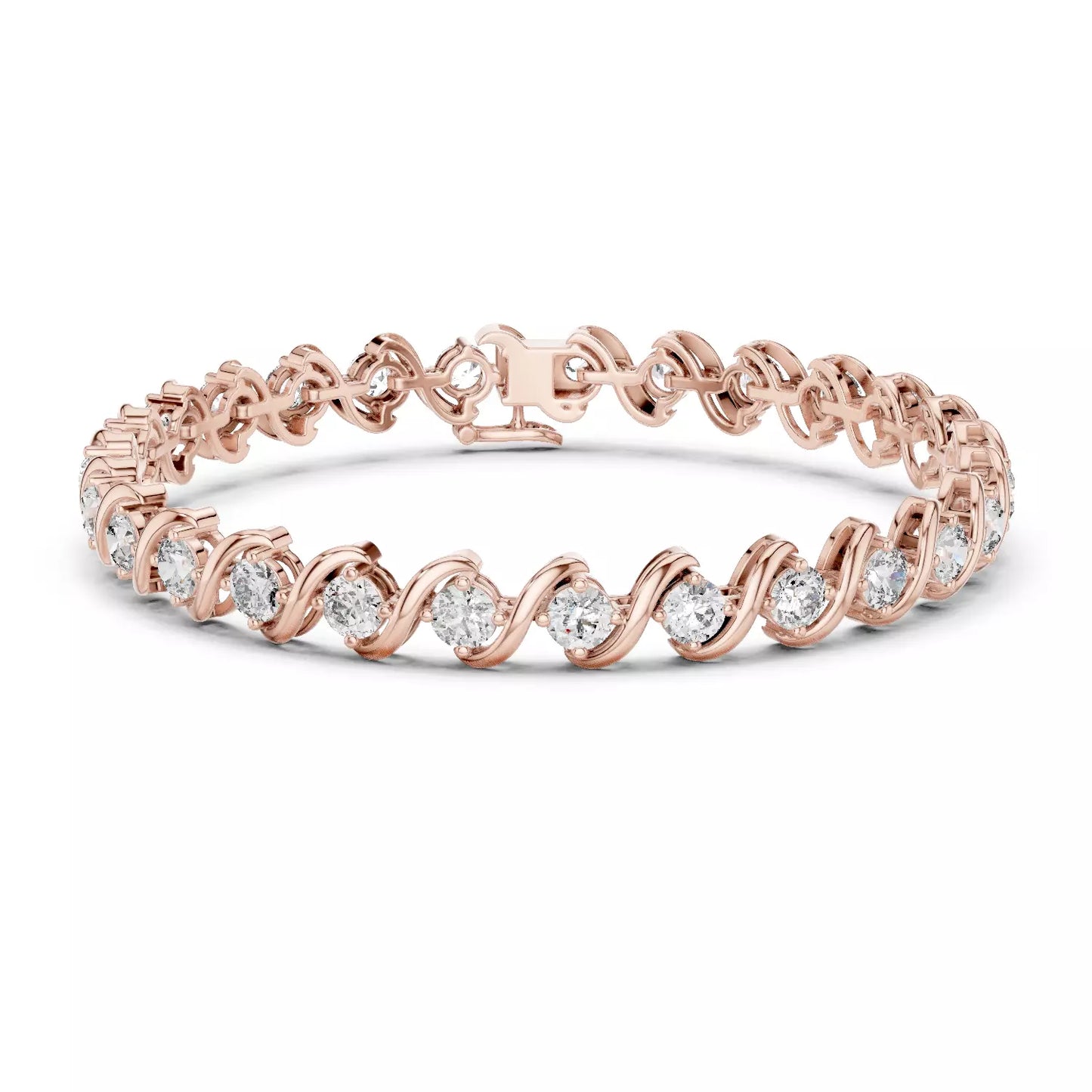 ROSE GOLD LAB-GROWN DIAMOND BRACELET WITH CONTINUOUS WAVE LINKS AND ROUND DIAMONDS VVS TO VS+ CLARITY D-F COLOR LAB-GROWN BRACELET DESIGN #ROSE GOLD