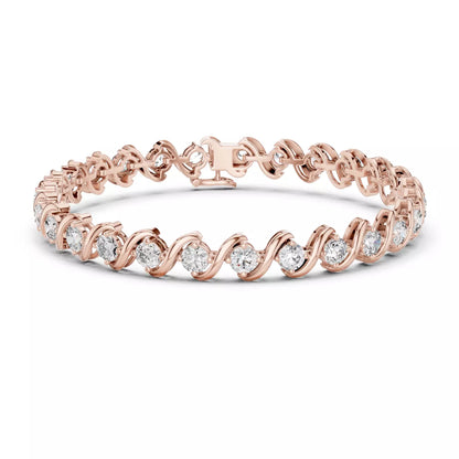 ROSE GOLD LAB-GROWN DIAMOND BRACELET WITH CONTINUOUS WAVE LINKS AND ROUND DIAMONDS VVS TO VS+ CLARITY D-F COLOR LAB-GROWN BRACELET DESIGN #ROSE GOLD