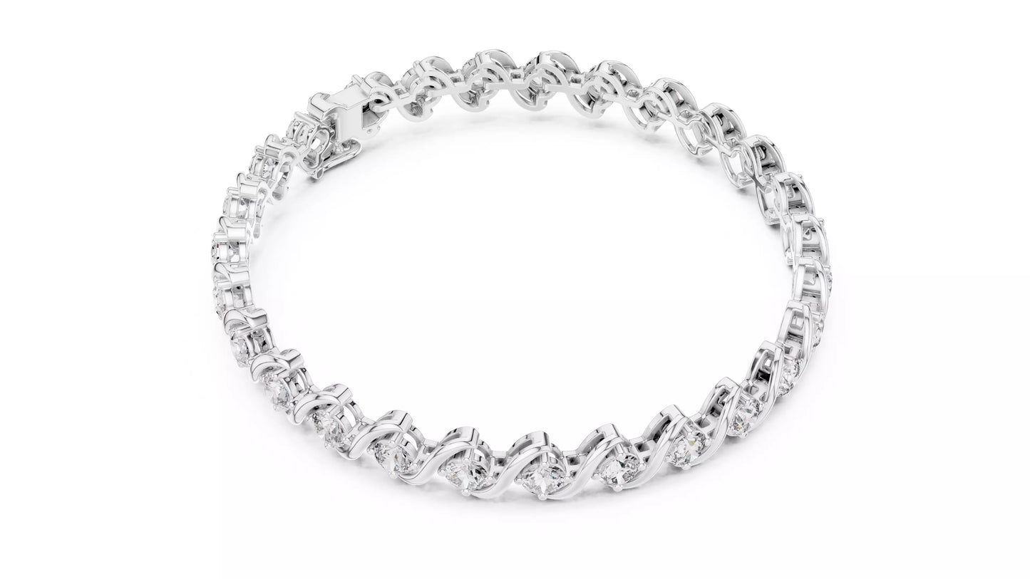 WHITE GOLD LAB-GROWN DIAMOND BRACELET SHOWING ARTICULATED WAVE LINKS ROUND DIAMONDS VVS TO VS+ CLARITY D-F COLOR CLASSIC DESIGN #WHITE GOLD