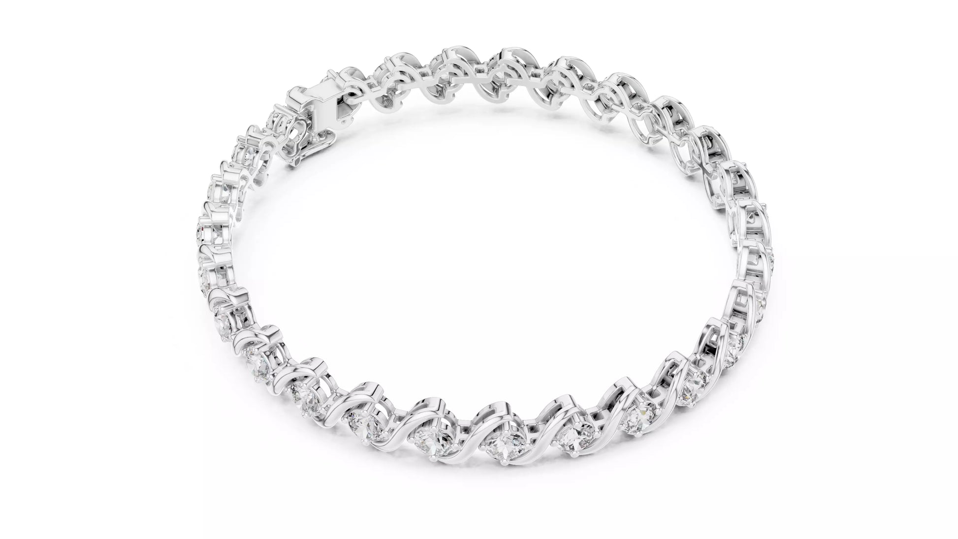 WHITE GOLD LAB-GROWN DIAMOND BRACELET SHOWING ARTICULATED WAVE LINKS ROUND DIAMONDS VVS TO VS+ CLARITY D-F COLOR CLASSIC DESIGN #WHITE GOLD