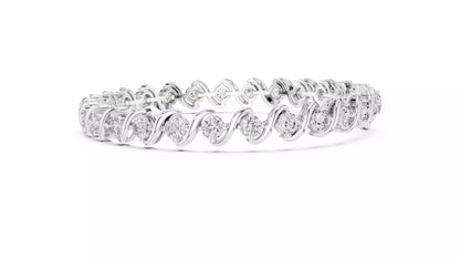 WHITE GOLD LAB-GROWN DIAMOND BRACELET SHOWING ARTICULATED WAVE LINKS ROUND DIAMONDS VVS TO VS+ CLARITY D-F COLOR CLASSIC DESIGN #WHITE GOLD