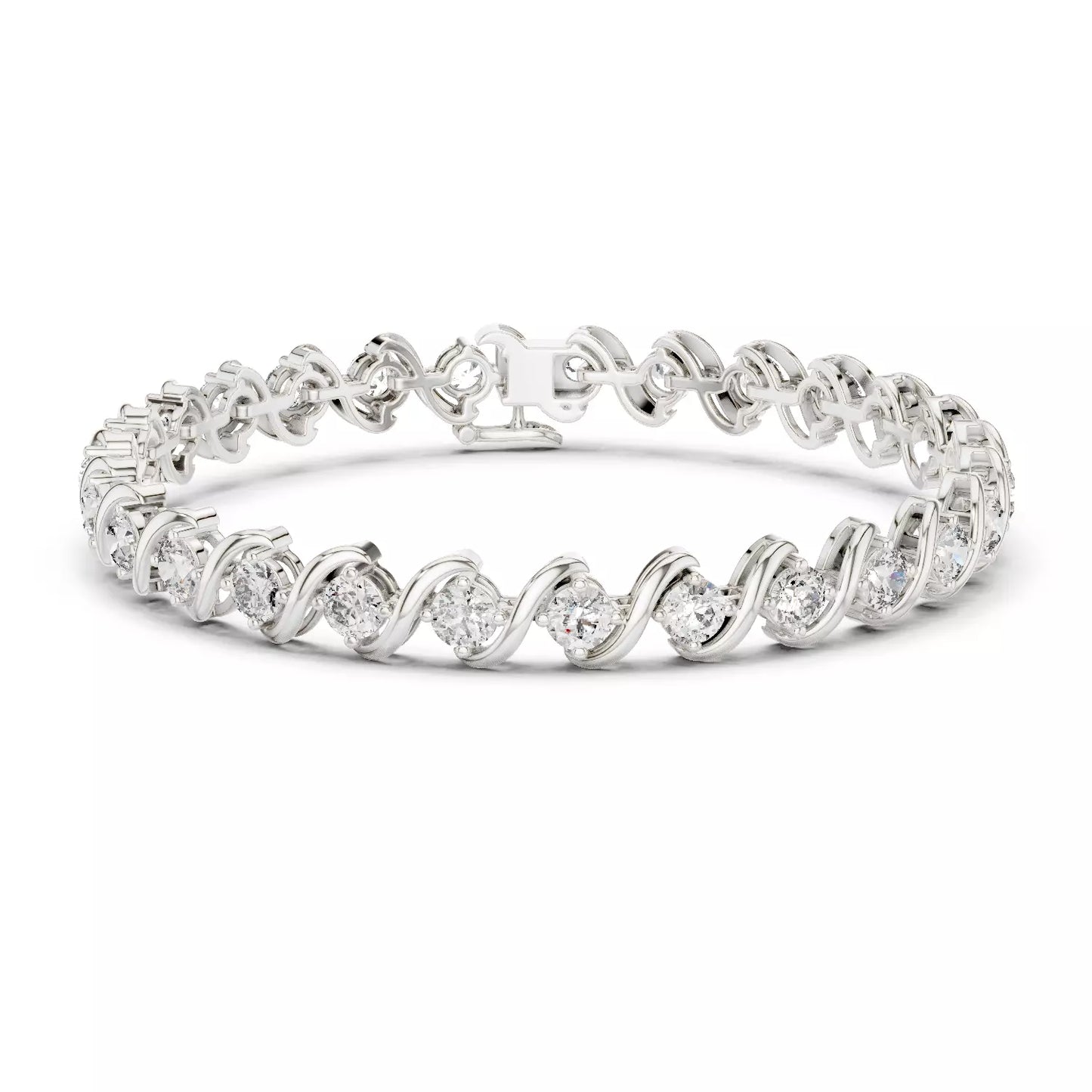 WHITE GOLD LAB-GROWN DIAMOND BRACELET SHOWING ARTICULATED WAVE LINKS ROUND DIAMONDS VVS TO VS+ CLARITY D-F COLOR CLASSIC DESIGN #WHITE GOLD