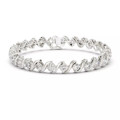 WHITE GOLD LAB-GROWN DIAMOND BRACELET SHOWING ARTICULATED WAVE LINKS ROUND DIAMONDS VVS TO VS+ CLARITY D-F COLOR CLASSIC DESIGN #WHITE GOLD