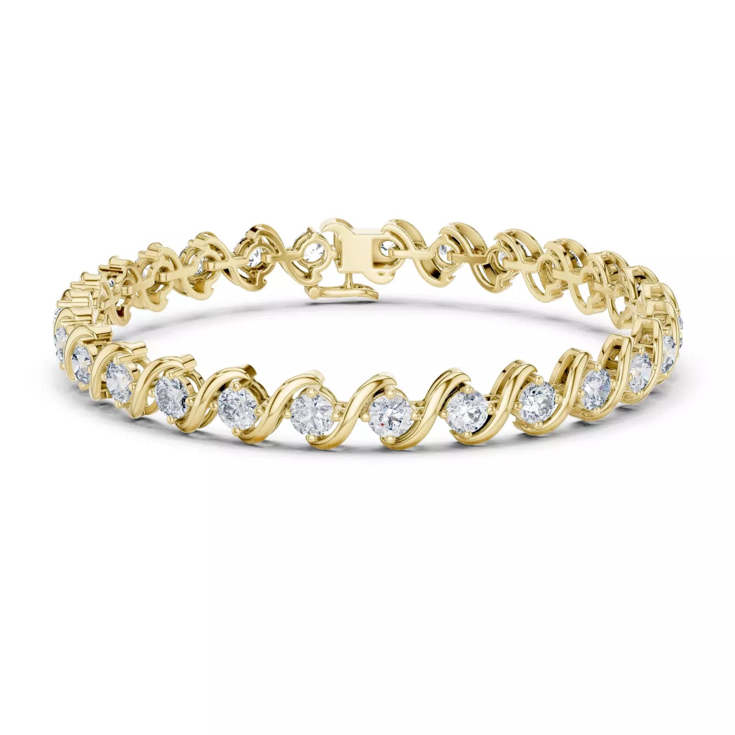 YELLOW GOLD LAB-GROWN DIAMOND BRACELET HIGHLIGHTING INFINITY-INSPIRED WAVE DETAILS ROUND DIAMONDS VVS TO VS+ CLARITY D-F COLOR #YELLOW GOLD