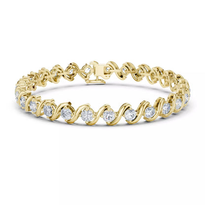 YELLOW GOLD LAB-GROWN DIAMOND BRACELET HIGHLIGHTING INFINITY-INSPIRED WAVE DETAILS ROUND DIAMONDS VVS TO VS+ CLARITY D-F COLOR #YELLOW GOLD