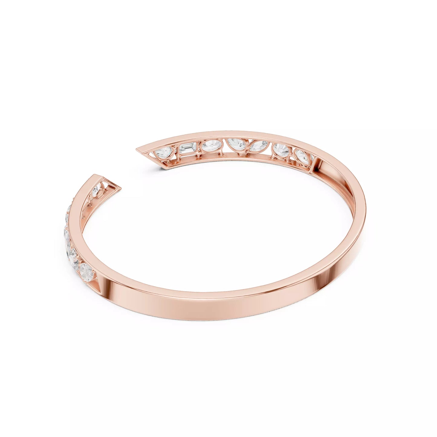 ROSE GOLD OPEN BANGLE WITH MIXED-SHAPE DIAMONDS VVS TO VS+ D-F COLOR #ROSE GOLD
