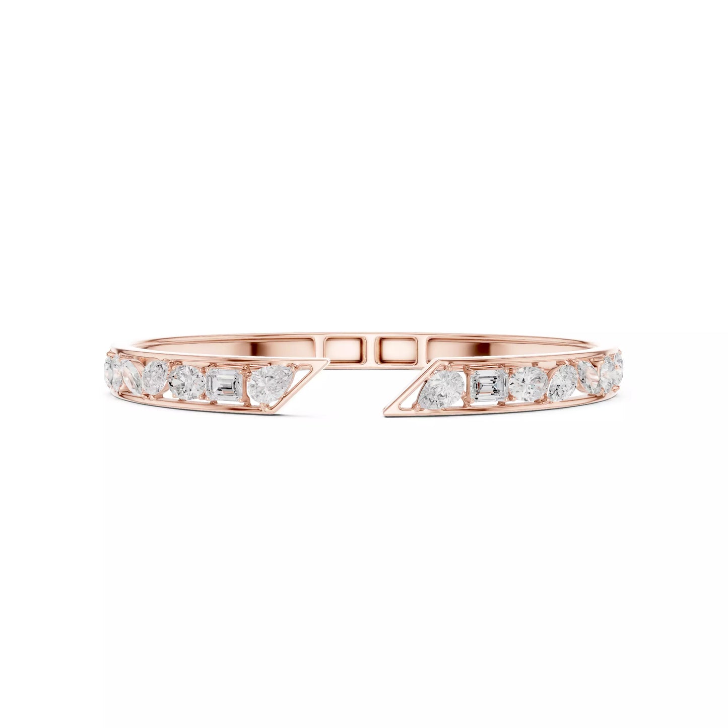 ROSE GOLD OPEN BANGLE WITH MIXED-SHAPE DIAMONDS VVS TO VS+ D-F COLOR #ROSE GOLD