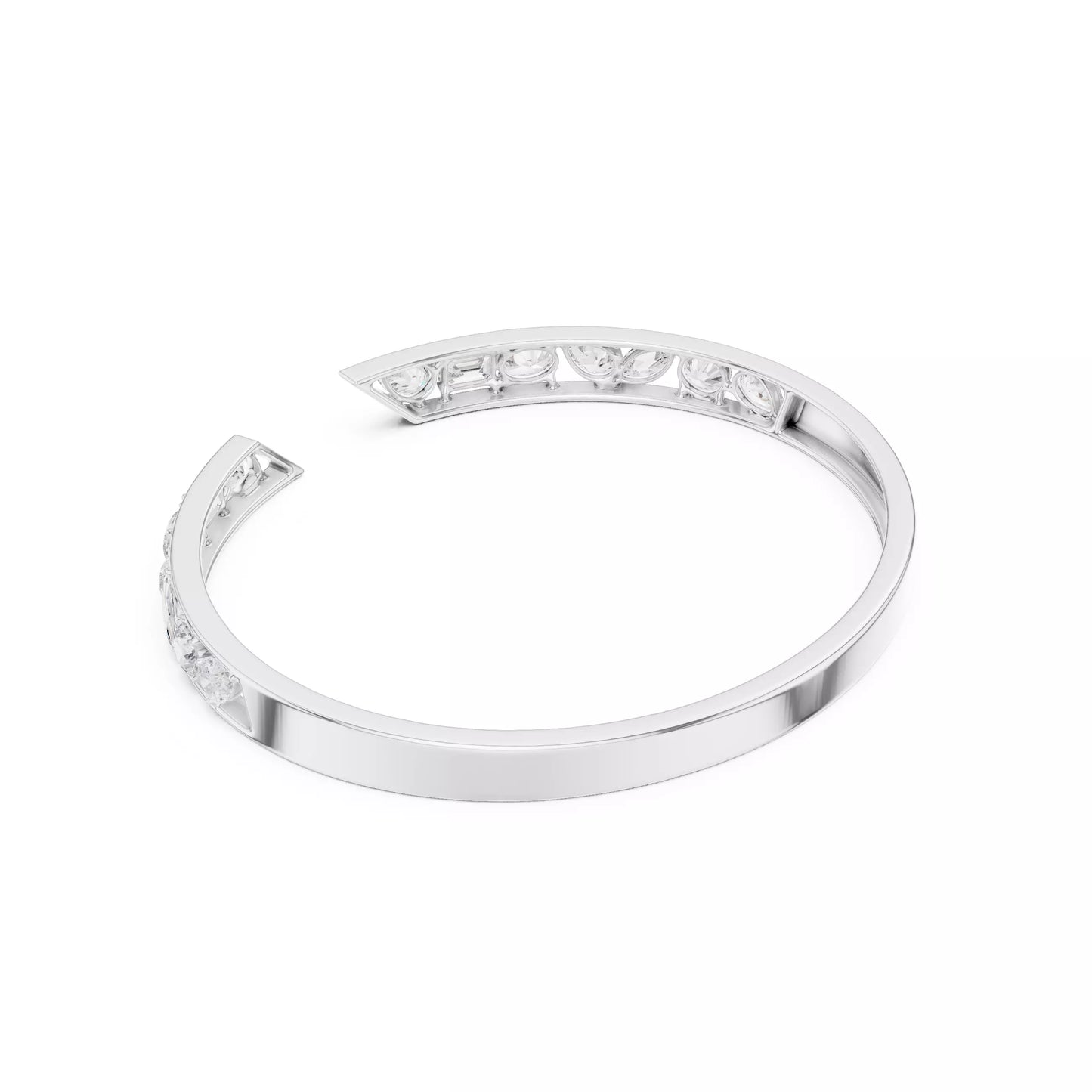WHITE GOLD OPEN BANGLE AND MIXED PEAR OVAL MARQUISE EMERALD AND ROUND DIAMONDS VVS TO VS+ D-F COLOR #WHITE GOLD