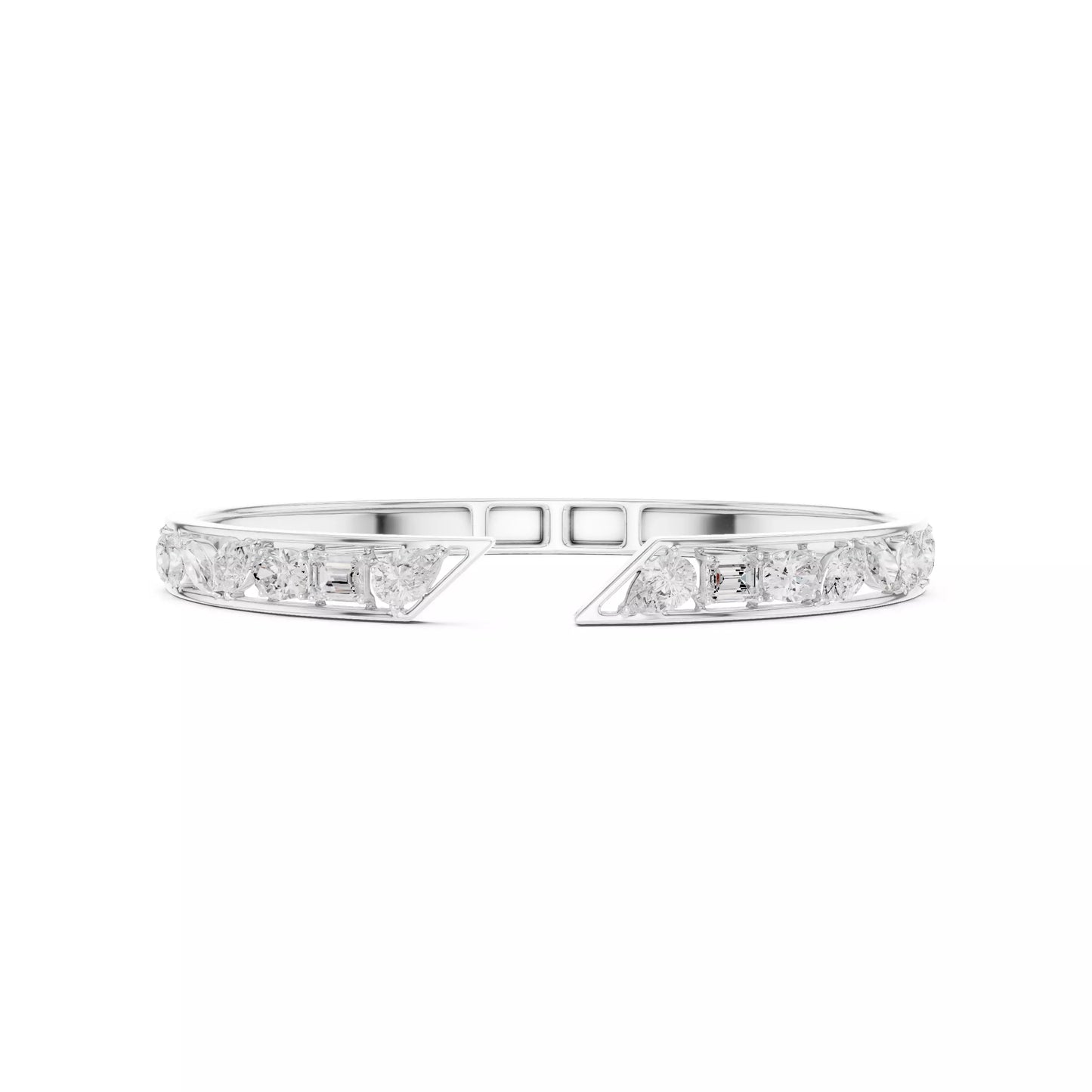 WHITE GOLD OPEN BANGLE AND MIXED PEAR OVAL MARQUISE EMERALD AND ROUND DIAMONDS VVS TO VS+ D-F COLOR #WHITE GOLD