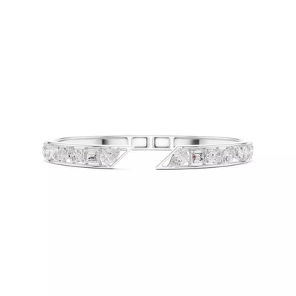 WHITE GOLD OPEN BANGLE AND MIXED PEAR OVAL MARQUISE EMERALD AND ROUND DIAMONDS VVS TO VS+ D-F COLOR #WHITE GOLD