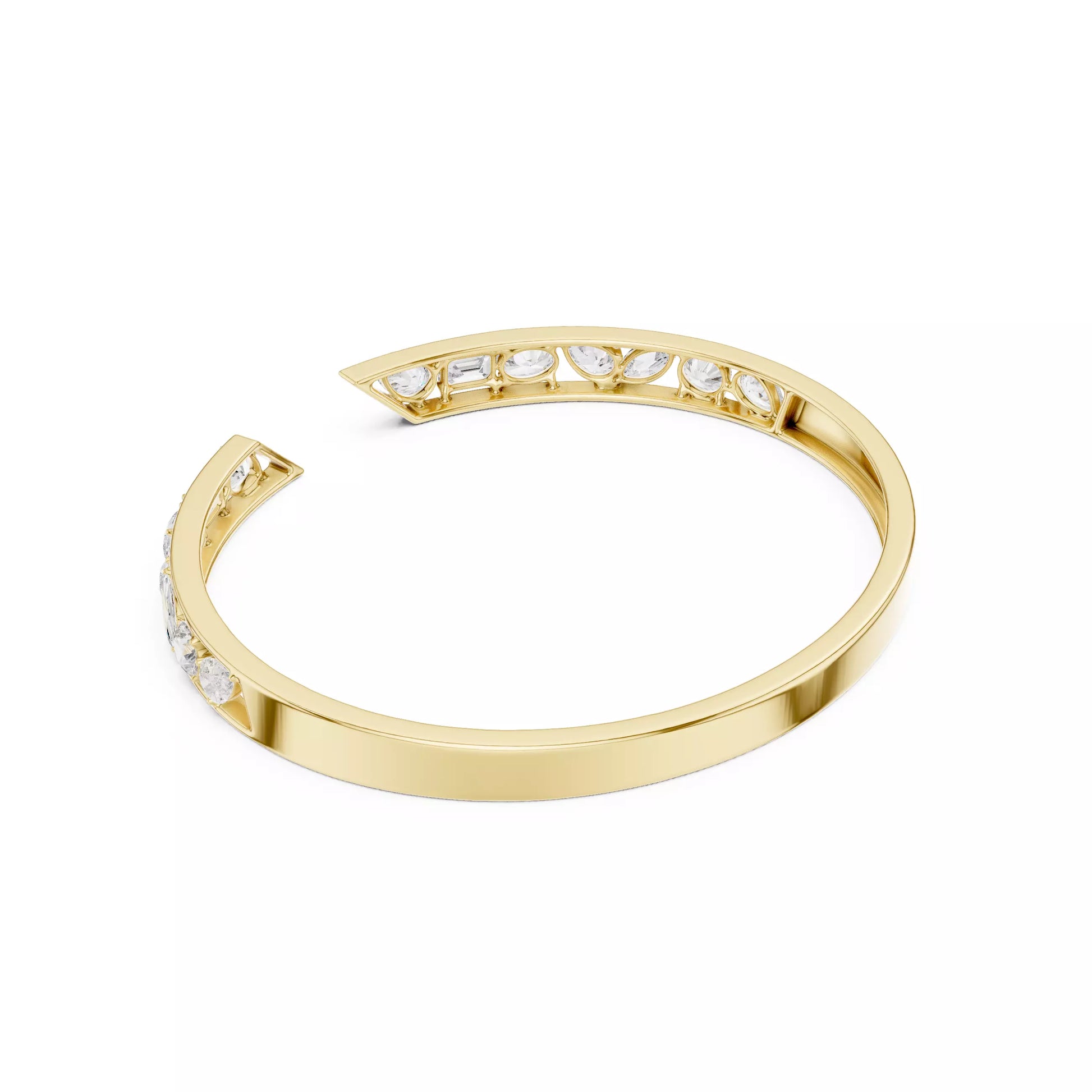 YELLOW GOLD OPEN BANGLE AND MIXED PEAR OVAL MARQUISE EMERALD AND ROUND DIAMONDS VVS TO VS+ D-F COLOR #YELLOW GOLD