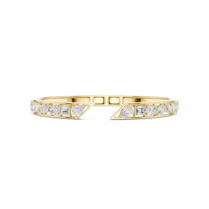 YELLOW GOLD OPEN BANGLE AND MIXED PEAR OVAL MARQUISE EMERALD AND ROUND DIAMONDS VVS TO VS+ D-F COLOR #YELLOW GOLD