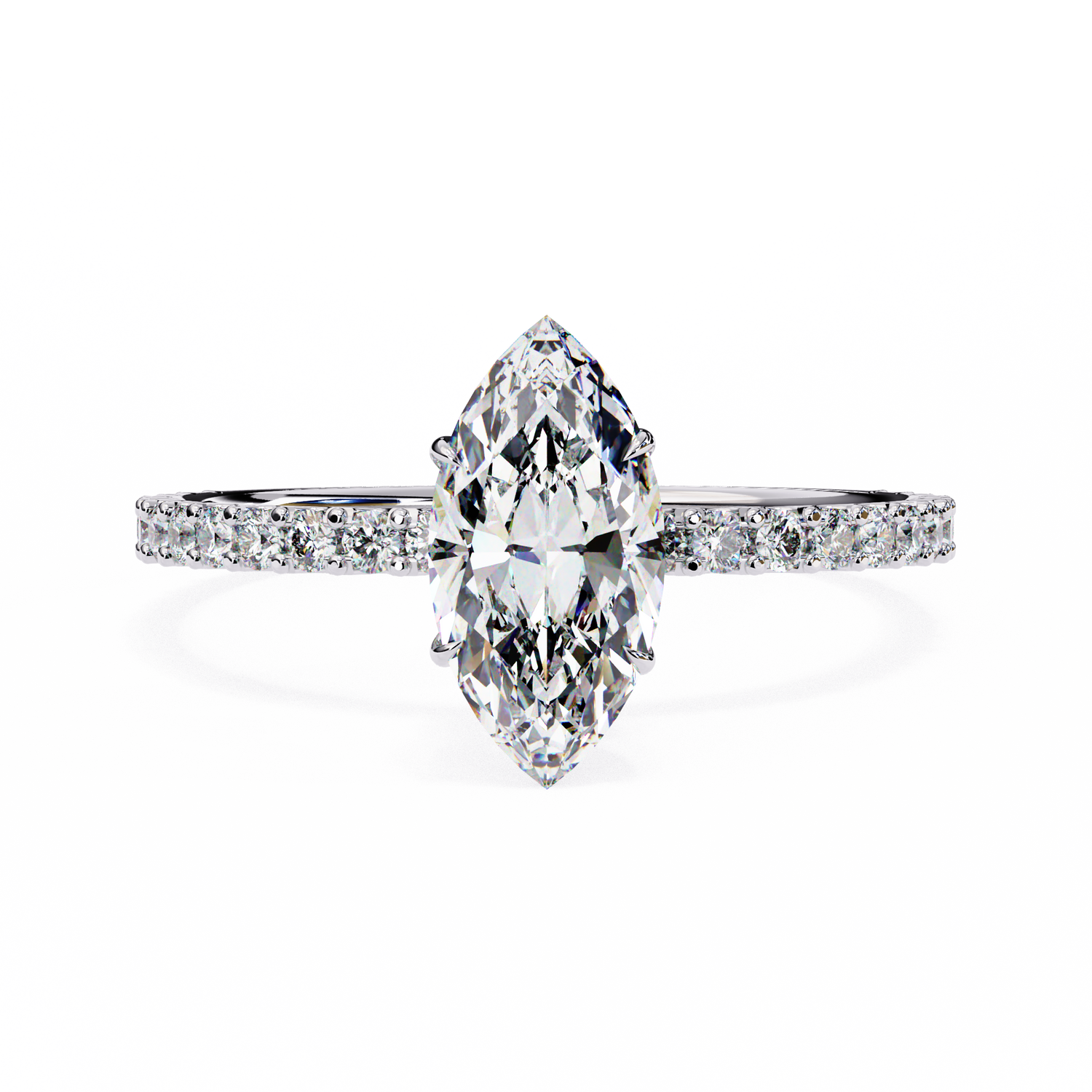 MARQUISE-CUT LAB-GROWN DIAMOND RING WITH ROUND-ACCENT BAND IN WHITE GOLD ##WHITE GOLD